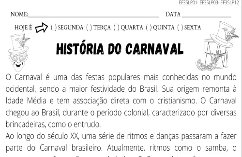 história do carnaval-interpretação de texto